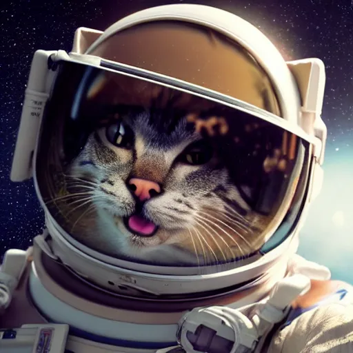 Image similar to professional photo cat in astronaut suit on the moon, closeup shot, hyperrealistic masterpiece, trending on artstation, cgsociety, kodakchrome, golden ratio, cinematic, composition, beautiful lighting, hyper detailed, sharp focus, octane render, 4 k, unreal engine