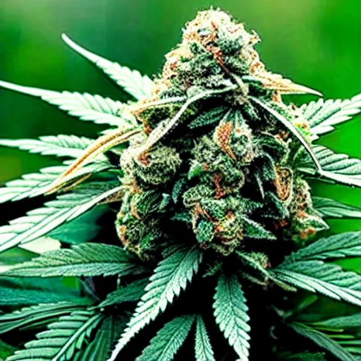 Image similar to beautiful giant marijuana bud covered in stunning large moist trichomes trichomes trichomes as a silo in a field