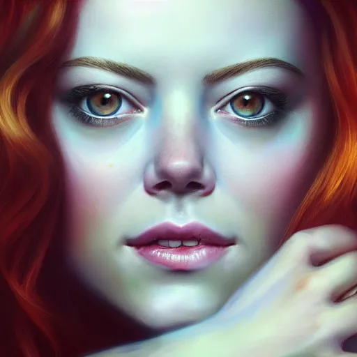 Image similar to beautiful portrait of Emma Stone by charlie bowater, mandy jurgens, gustav klimt, octane render, 4k, high detail, by tom bagshaw, powerful