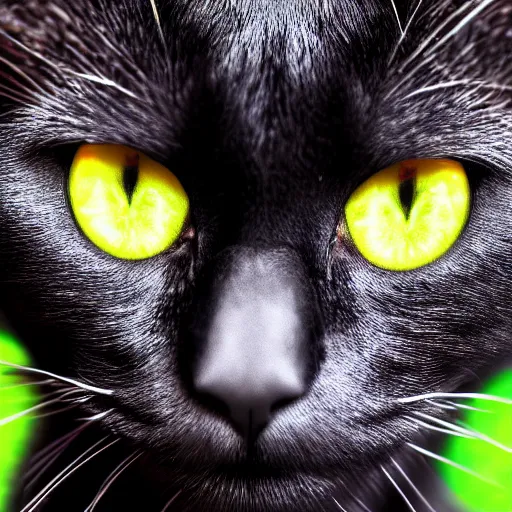 Prompt: portrait mugshot of a sad looking black bombay cat, green shiny eyes, digital art, symmetrical face, hd, wallpaper, 4 k