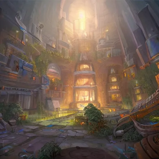 Image similar to a cylindrical pit in the ground with a city inside, painting by Tyler Edlin