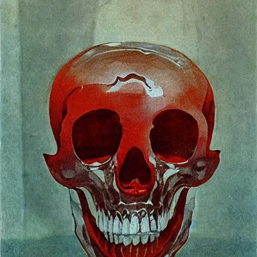 Image similar to transparent red liquid inside in a transparent skull, alexandre benois