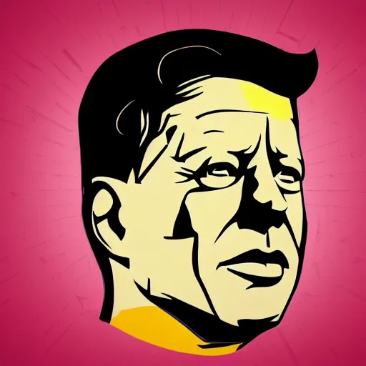 Image similar to individual jfk portrait fallout 7 6 retro futurist illustration art by beeple, sticker, colorful, illustration, highly detailed, simple, smooth and clean vector curves, no jagged lines, vector art, smooth andy warhol style