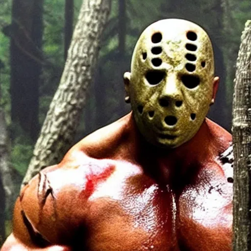 Prompt: Dwayne Johnson as Jason Voorhees 4K quality Super Realistic