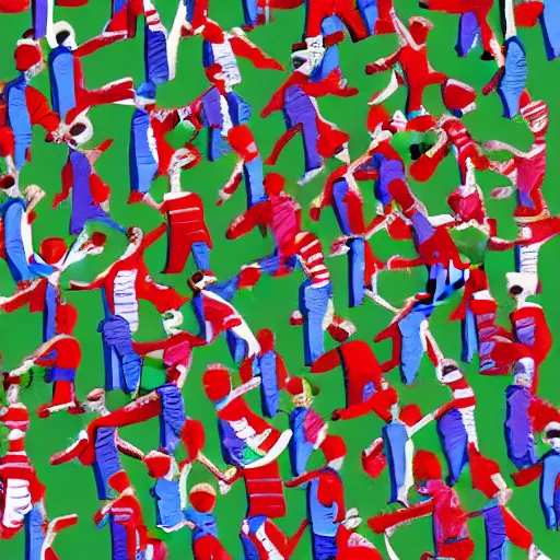 Image similar to Where's Waldo, in the style of a Hockney painting