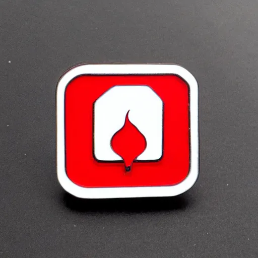 Image similar to a retro minimalistic rhombus enamel pin of a retro minimalistic flame fire warning label, smooth curves