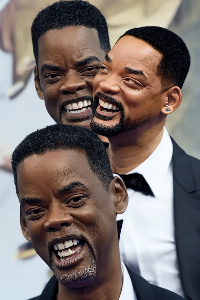 Image similar to Chris Rock Slapping Will Smith In The Face, Closeup Shot, photorealistic, hyperrealistic, HDR, octane render