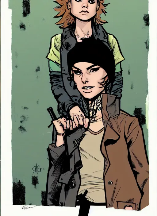 Image similar to a portrait of a pretty sewer punk young lady by cliff chiang