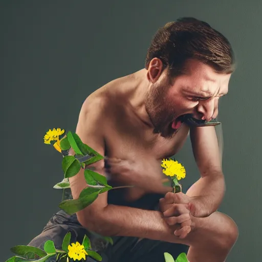 Prompt: man violently farting on a flower, graphic, photorealistic, detailed