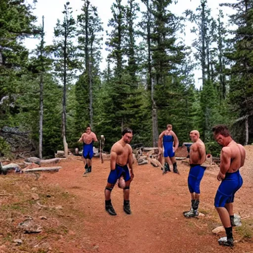 Prompt: cowboys wrestling on the mountain trail