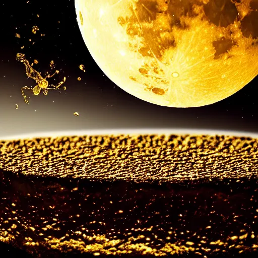 Prompt: the moon with honey poured on it, photorealistic, detailed, HDR, high contrast