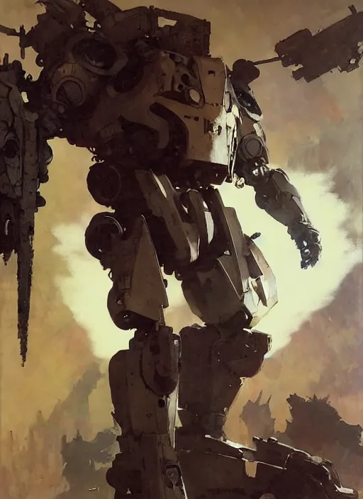 Prompt: beautiful neutral earth toned palette knife painting artwork by yoji shinkawa jeremy mann, full body character portrait warhammer 4 0 k mech pilot exotic, charlie bowater and magali villeneuve and alphonse mucha, gaston bussiere, craig mullins, j. c. leyendecker, by artgerm