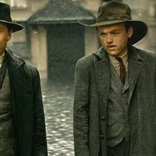 Prompt: the ending scene to road to perdition in the rain