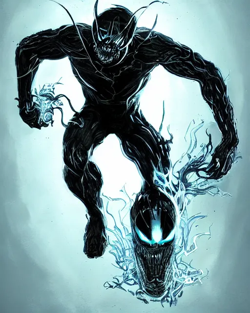 Image similar to ghost rider symbiote, dynamic lighting, fantasy concept art, trending on art station, stunning visuals, creative, cinematic, ultra detailed, comic strip style