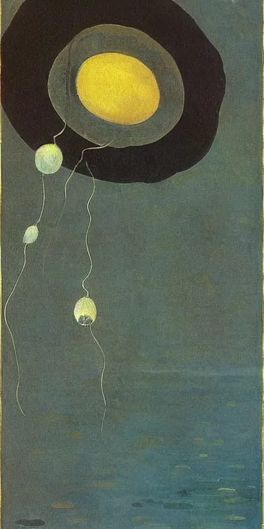 Prompt: black!! jellyfish by paul gauguin, serene, calm, minimalist!!!