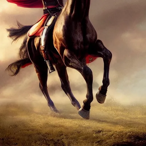 Image similar to a resplendant impressive portrait of a noble horse rearing up. fantasy art, alex ross, heroic lighting, very very very beautiful raytraced rendering