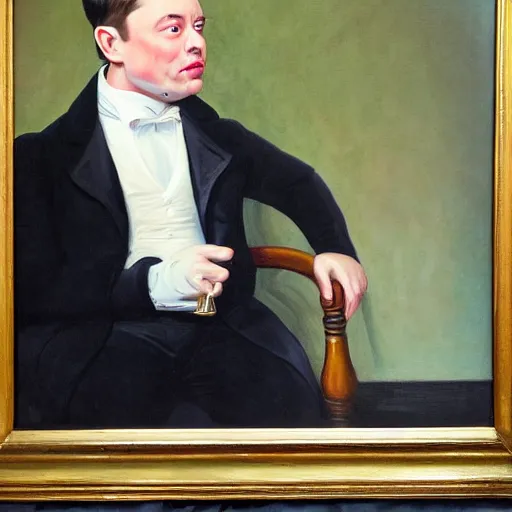 Image similar to elon musk in a funny victorian portrait, oil painting