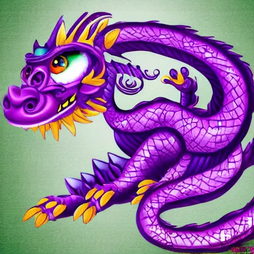 Prompt: very cute purple Chinese dragon with ai, disney, digital art