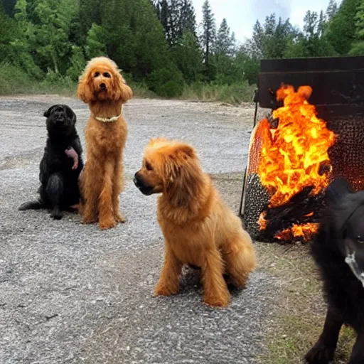 Image similar to humanoid dogs discover fire