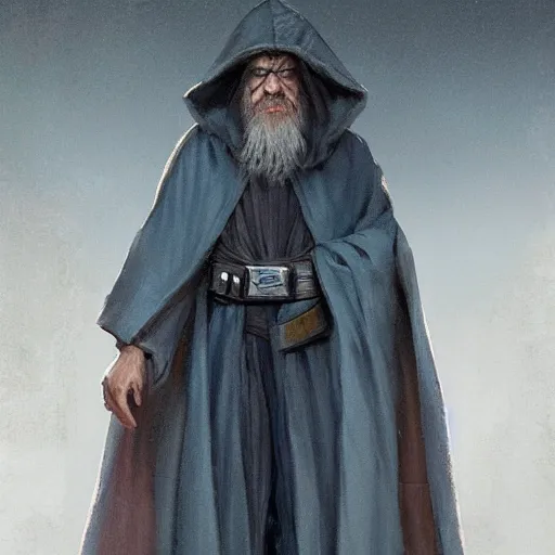 Image similar to portrait of a man by greg rutkowski, old jedi master, he looks like cameron monaghan, beard, wearing a blue jedi robes, star wars expanded universe, he is about 8 0 years old, highly detailed portrait, digital painting, artstation, concept art, smooth, sharp foccus ilustration, artstation hq