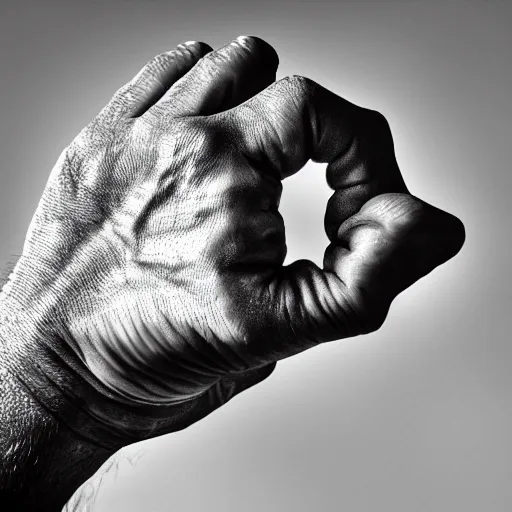 Prompt: close up of a fist raised in the air, highly detailed, 4k