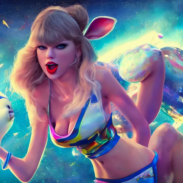 Image similar to portrait of Taylor Swift as Lola Bunny in Space Jam. HD, 4K. intricate abstract. intricate artwork. by Tooth Wu, wlop, beeple, dan mumford. octane render, trending on artstation, greg rutkowski very coherent symmetrical artwork. cinematic, hyper realism, high detail, octane render, 8k, iridescent accents