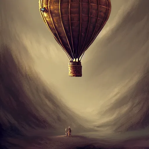 Prompt: old air balloon, epic fantasy, detailed, intricate, digital painting, concept art, realistic, smooth, focus, rim light