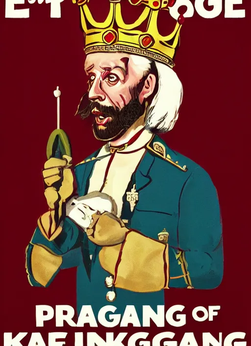 Prompt: propaganda poster lindybeige as king of england, 8 k, trending on artstation