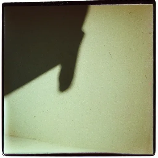 Prompt: medium of a sharp shadow!! of a cat!! only shadow on the wall in the street, colours, polaroid photo, by andy warhol