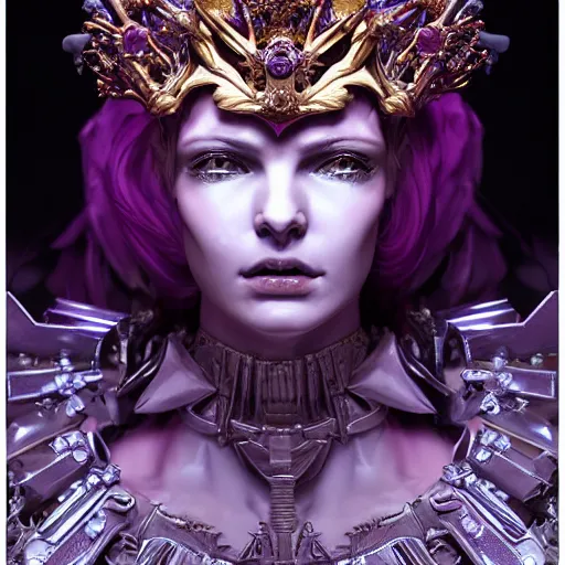 Prompt: female angel queen head wearing shiny pink crown, subtle purple accents, hyper details, black metal rococo, sculpted by Alex Alice, Craig Mullins, yoji shinkawa, trending on artstation, beautifully lit, Peter mohrbacher, hyper detailed, elite, elegant, luxury, ray of light through smoke, CGsociety, hypermaximalist, golden ratio, neofuture, volumetric, octane render, weta digital, micro details, 3d sculpture