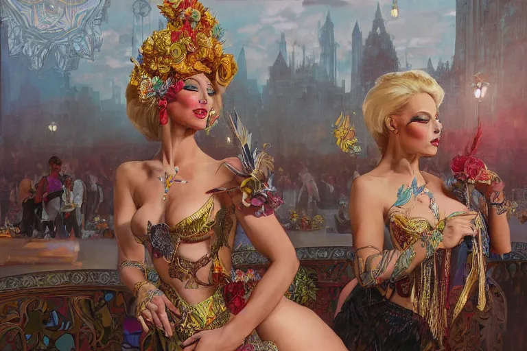 Image similar to a beautiful realistic painting of isabelledeltore in the 1 9 8 0 s carnival in the city of sydney, australia intricate, elegant, highly detailed, digital painting, artstation, concept art, by krenz cushart and artem demura and alphonse mucha