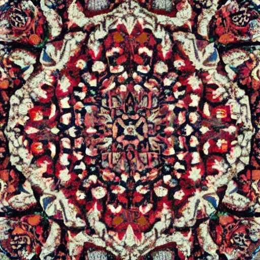 Image similar to topdown perspective of an old carpet with flower design