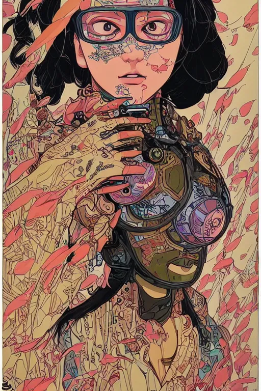 Image similar to beautiful cyborg portrait girl female illustration detailed patterns art of thai traditional dress, pop art, splash painting, art by geof darrow, ashley wood, alphonse mucha, makoto shinkai