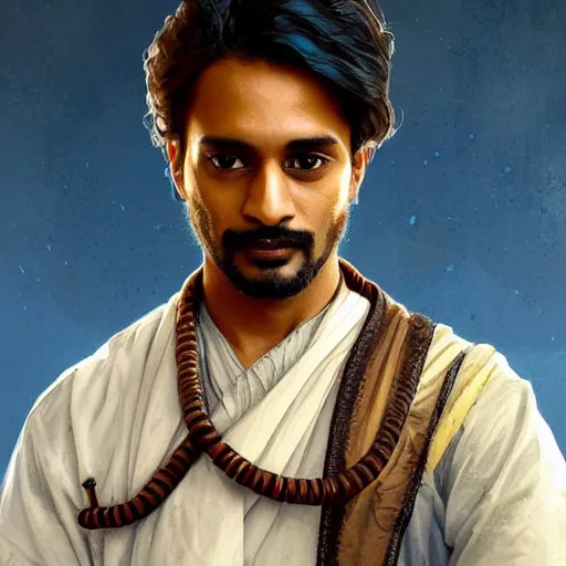 Image similar to male indian physician as a game of thrones character, wearing a stethoscope, highly detailed digital painting, artstation, concept art, smooth, sharp focus, illustration, art by artgerm and greg rutkowski and alphonse mucha