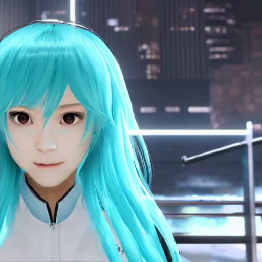 Image similar to Hatsune Miku in Detroit Become Human, 4k screenshot