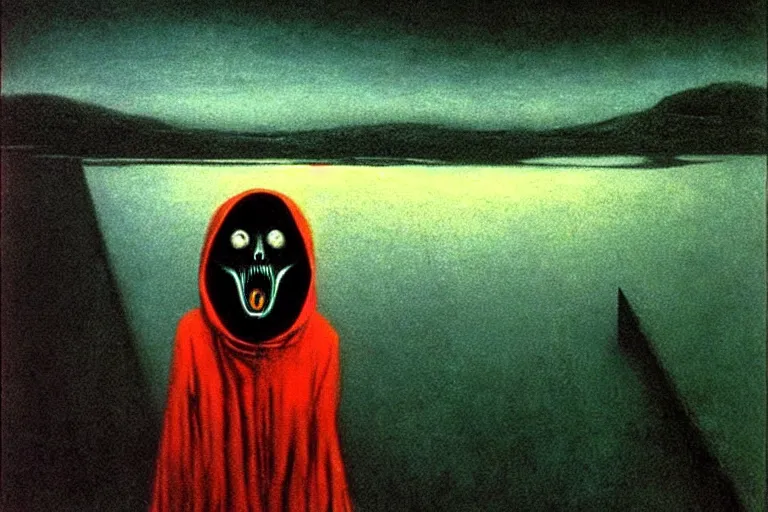 Prompt: the scream in the style of zdzislaw beksinski, gothic, surrealism, vibrant colors