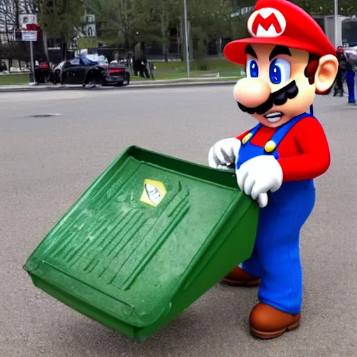 Image similar to super mario throwing away some trash