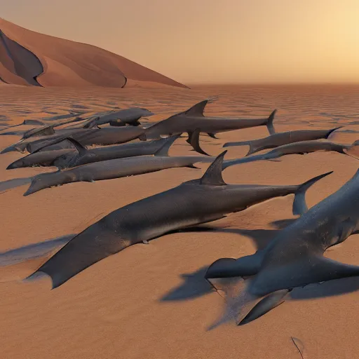 Image similar to a desert of sharks, realistic, octane render, 4 k, artstation, concept art