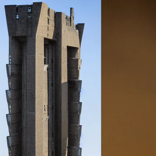 Image similar to scifi brutalist castle so tall it reaches space, photography