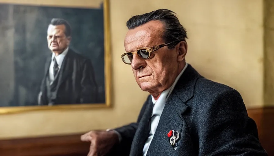 Prompt: hyper-realistic and detailed 2010s movie still portrait of Josip Broz Tito, by Paolo Sorrentino, Leica SL2 50mm, clear color, high quality, high textured, dramatic light, cinematic