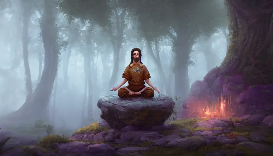 Prompt: druid meditating - conjuction, by renato muccillo and andreas rocha and eddie mendoza, trending on artstation hq, deviantart, unreal engine 5, 4 k uhd image