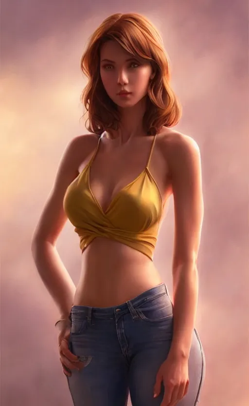 Image similar to full body photo of a gorgeous young woman in the style of stefan kostic, realistic, sharp focus, 8k high definition, insanely detailed, intricate, elegant, art by stanley lau and artgerm