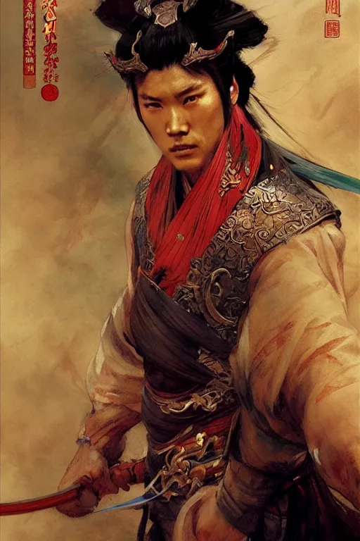 Prompt: wuxia, character design, ancient china, colorful, painting by gaston bussiere, craig mullins, j. c. leyendecker, tom of finland