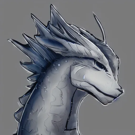 Prompt: silver dragon headshot profile picture, noble and haughty, cute ears, male, commission on furaffinity