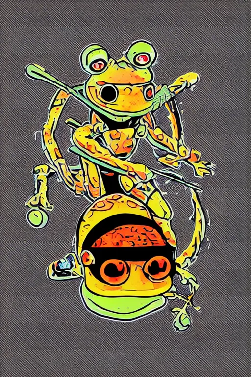 Image similar to in the style of max prentis and deathburger and laurie greasley a vector e-sports vector logo of a samurai frog, highly detailed, colourful, 8k wallpaper