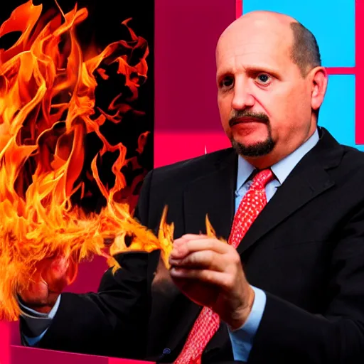 Prompt: the art of flambéing money by Jim Cramer