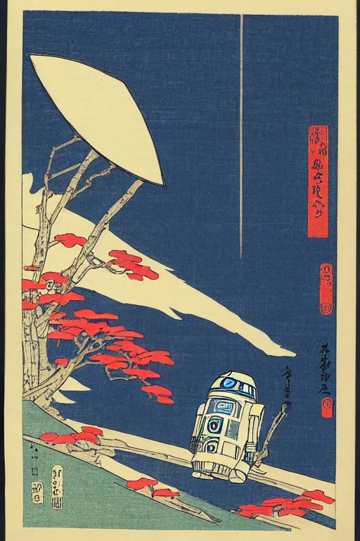 Image similar to Japanese woodblock print of r2d2 , Hiroshige