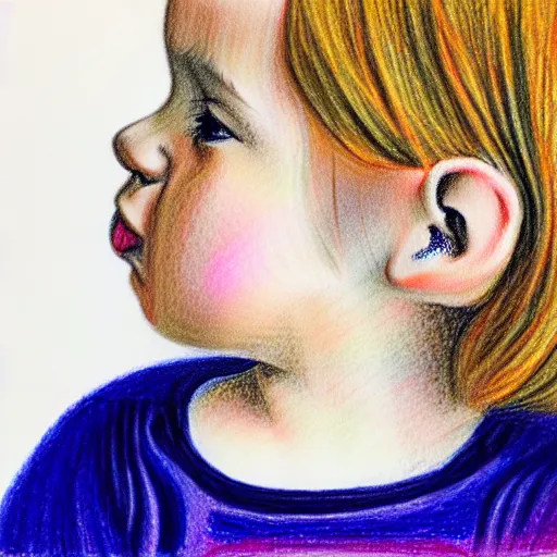 Image similar to profile of 3 year old blonde girl with iphone, colored pencil on white background by eloise wilkin