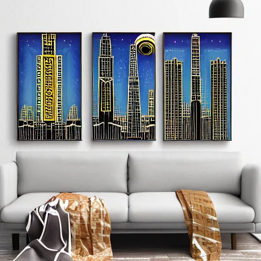 Image similar to city in space, art deco