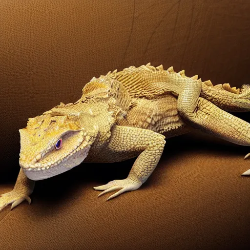 Prompt: A mix of a golden retriever and a bearded dragon, highly detailed, 8k, Unreal Engine render